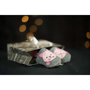 Baby Schuhe Kitty rosa-grau Gr 17-19 S 0-6 Monate